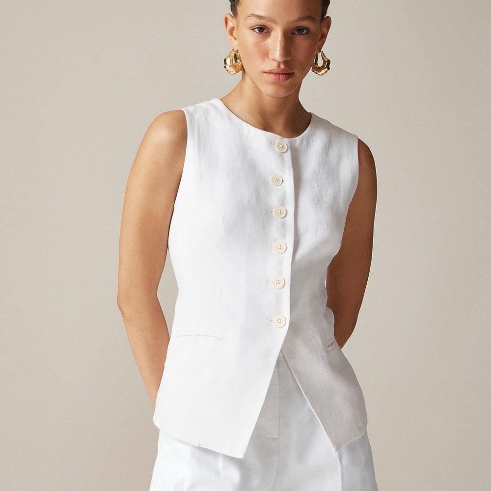 J.CREW White Cutaway vest top in 100% linen Size 14 - Picture 1 of 4